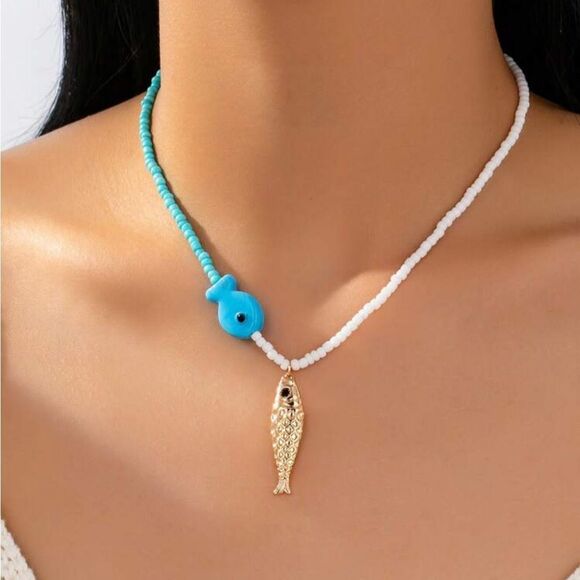 Blue Fish Pendant Necklace A1233 - Picture 2 of 6